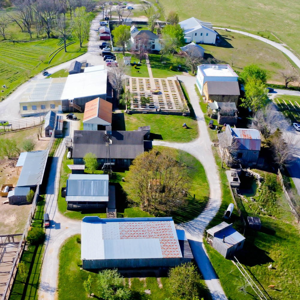 Aerial view of the farm and village near Mansfield