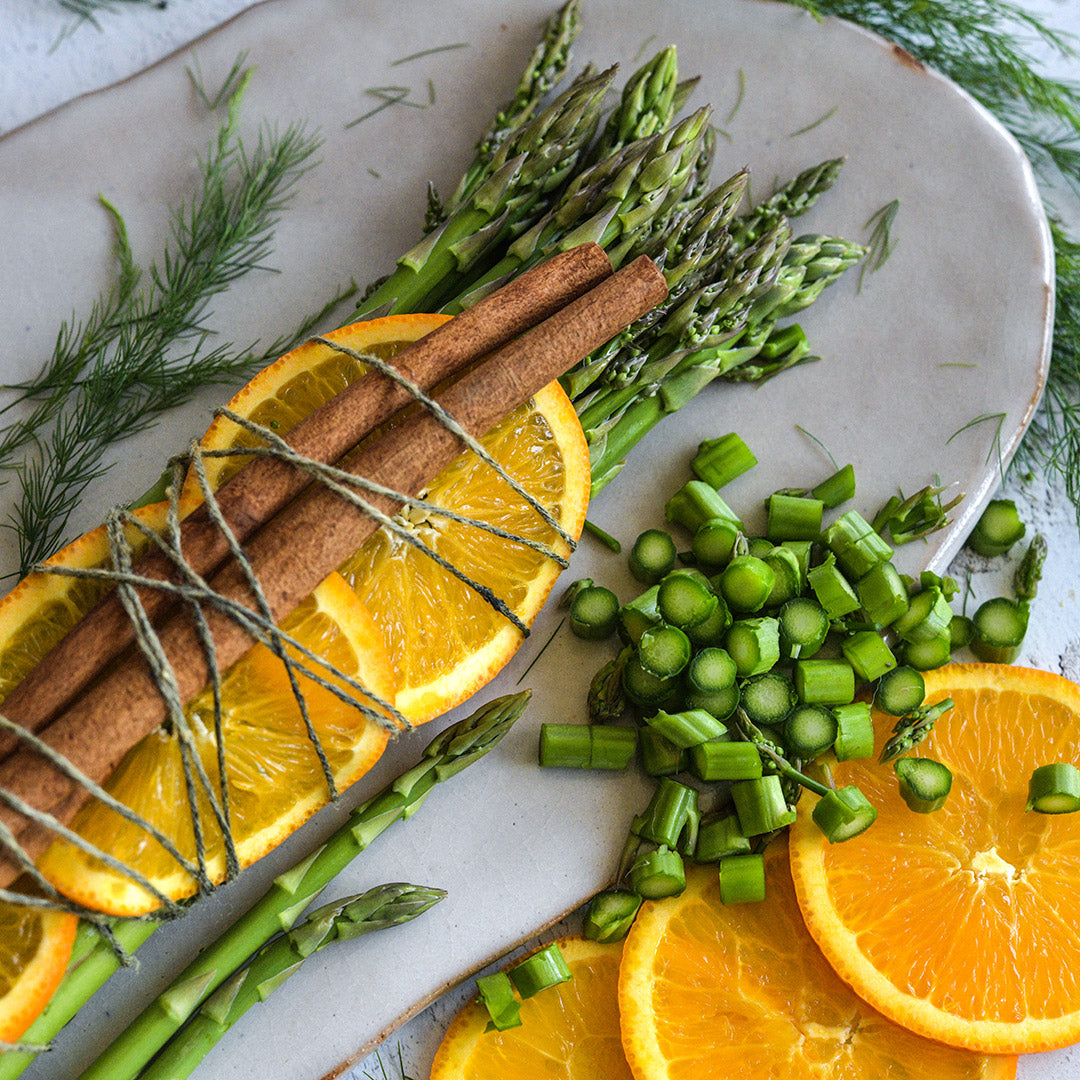 Cut and whole Mary Washington Asparagus being prepared for cooking.