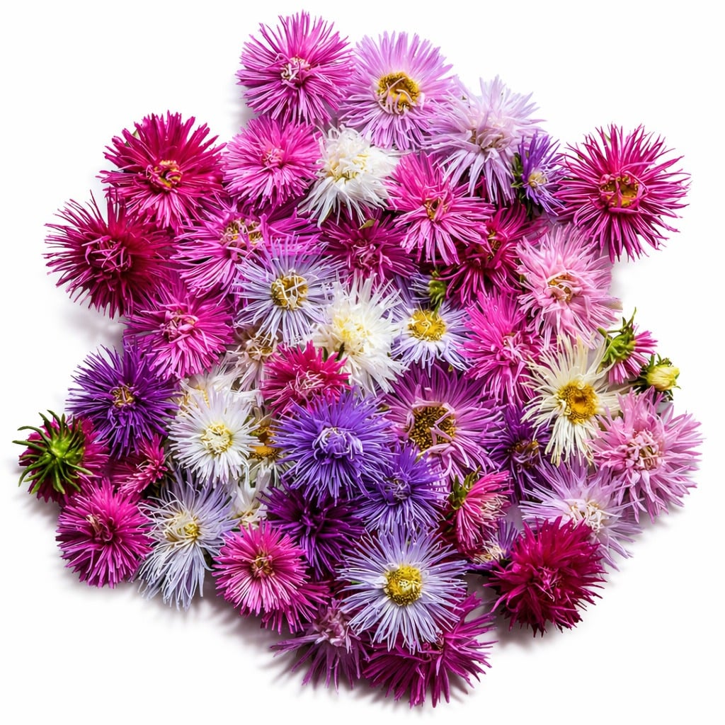 Star Pastel Mix Asters arranged on a white background.