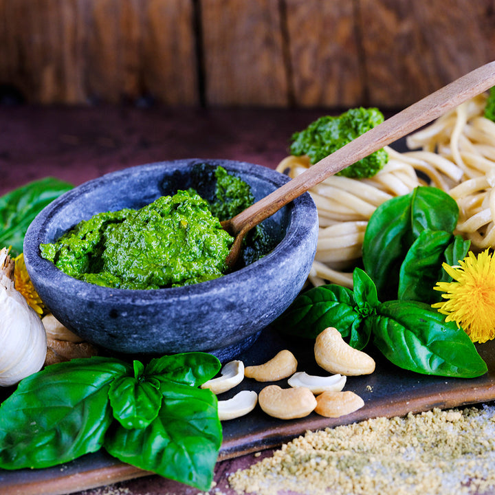 Genovese Basil with basil pesto sauce and homemade fresh noodles.