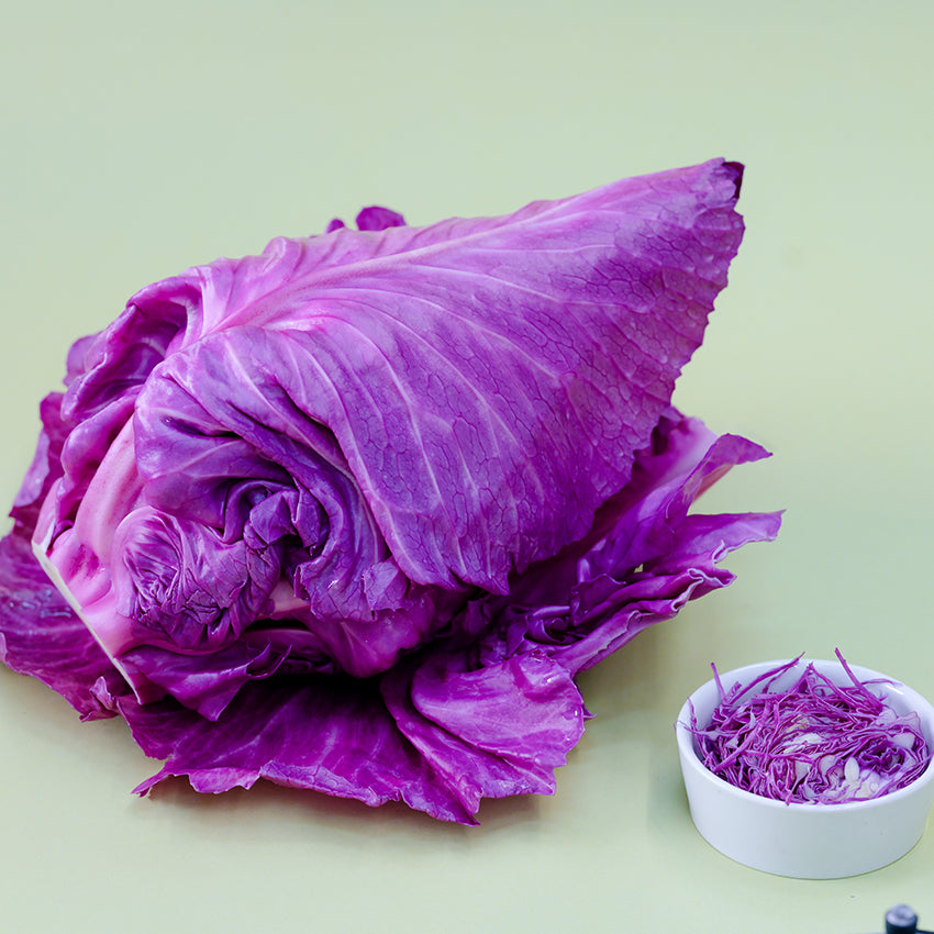 Kalibos Cabbage head and shreds on green background