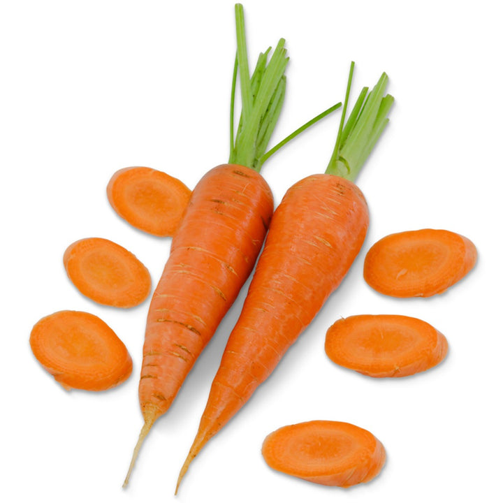 Pair of Koral Carrots with slices on a white background.