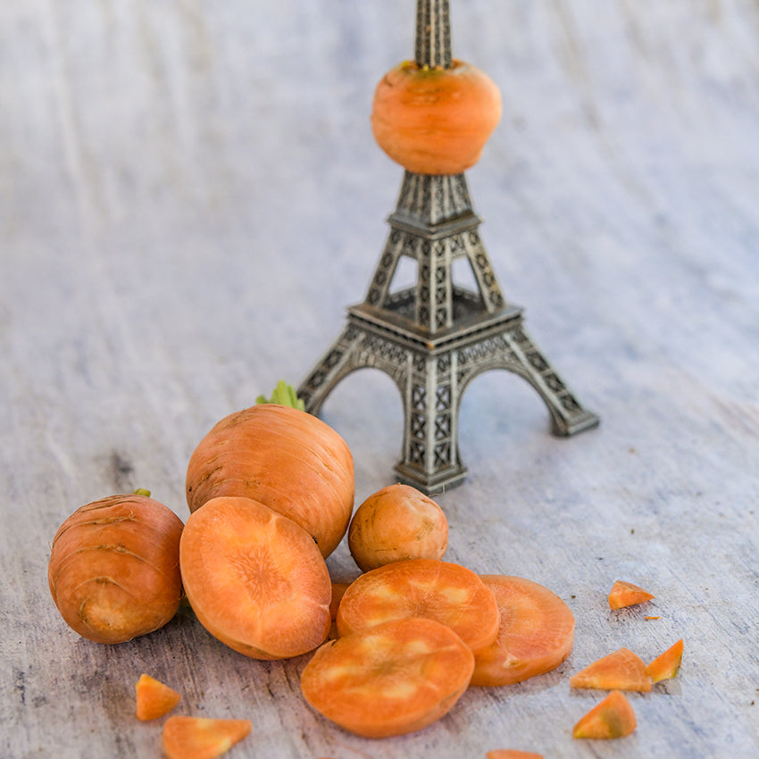 Parisienne Carrots with miniature Eiffel Tower.