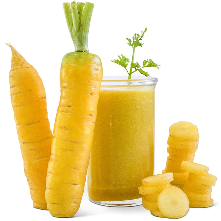 Uzbek Golden Carrots with Carrot juice on a white background.