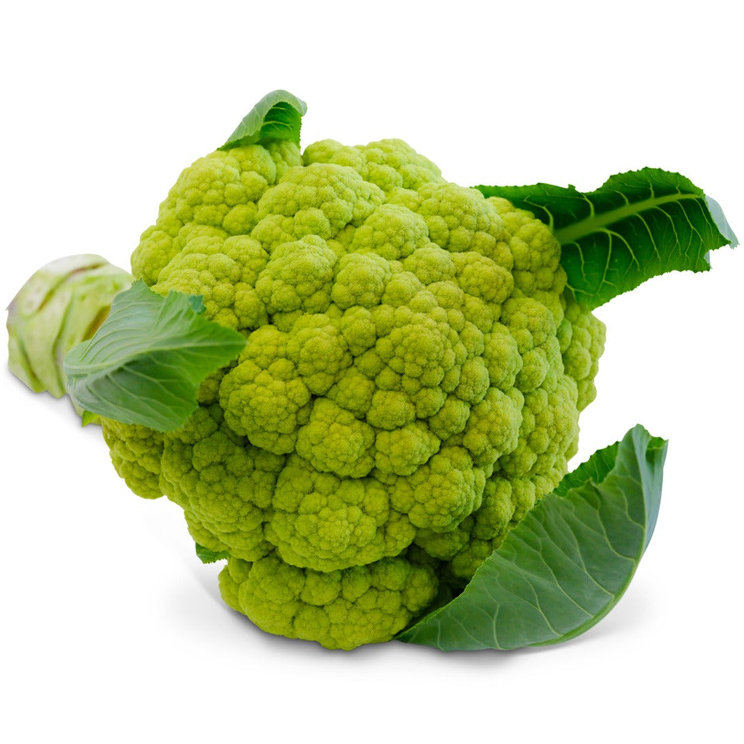 Green Macerata Cauliflower on a white background.