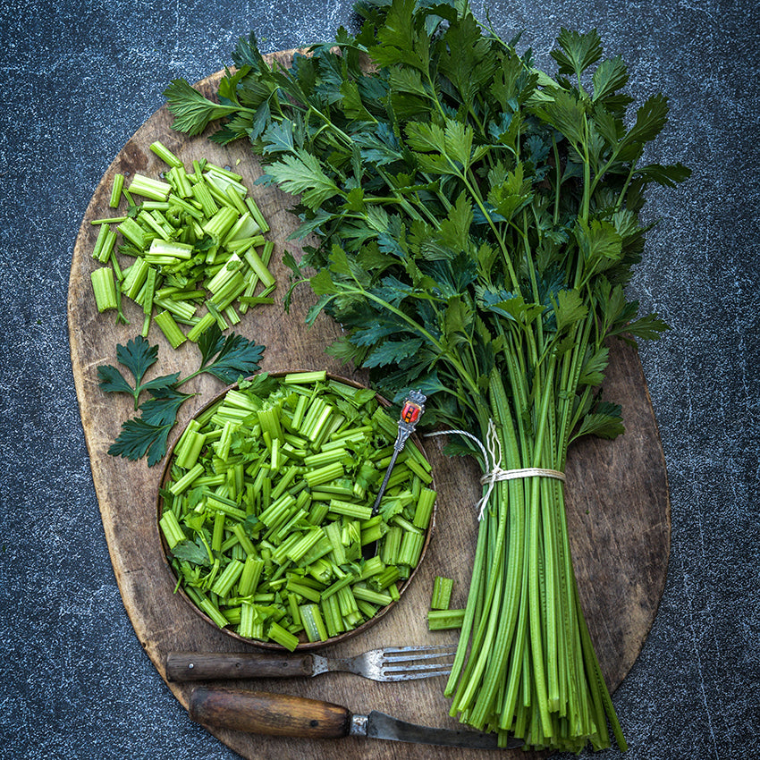 Amsterdam Celery on wooden board.