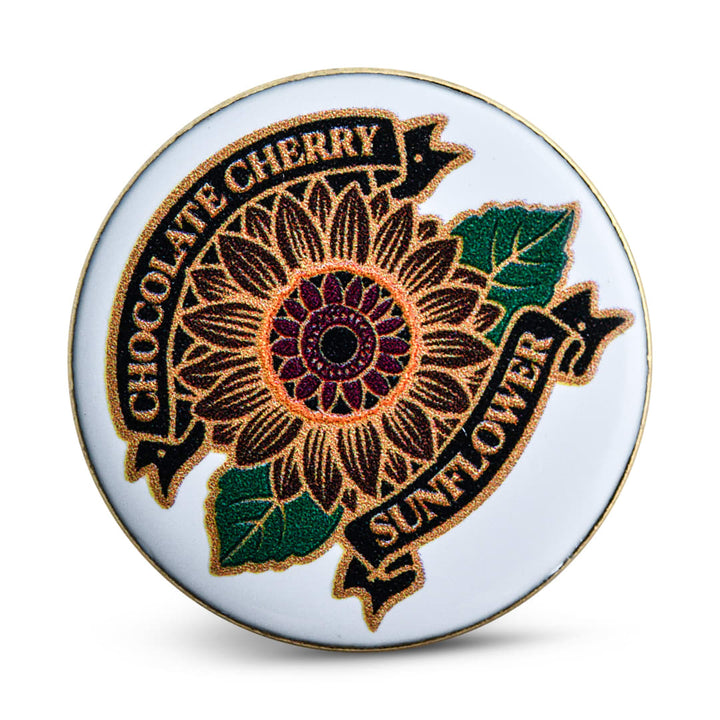 Limited Edition Pin, Chocolate Cherry Sunflower