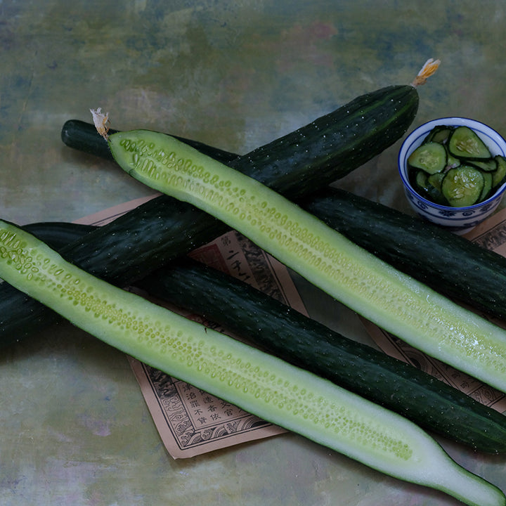 China Jade Cucumber slices and halved.