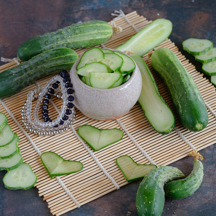 Early Fortune Cucumber slices shaped into hearts.