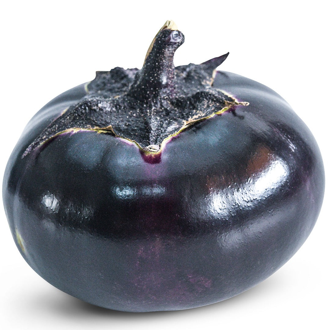 Qi Ye Round Eggplant on a white background.
