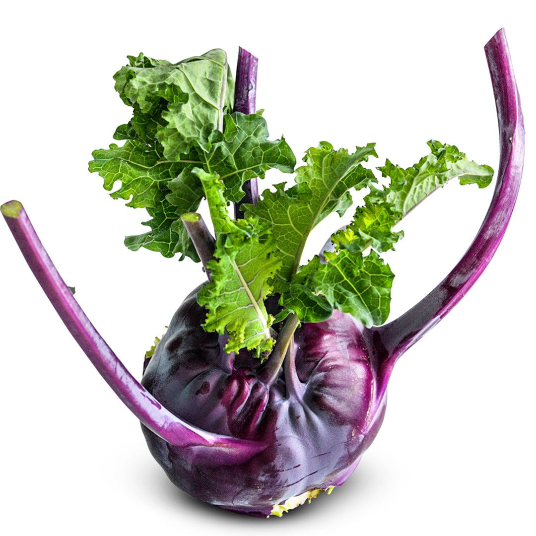 Blauer Speck Kohlrabi on a white background.