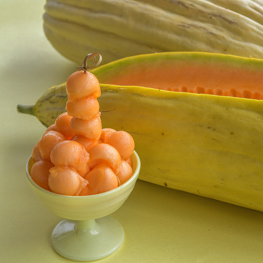 Close-up Banana Melon balls.