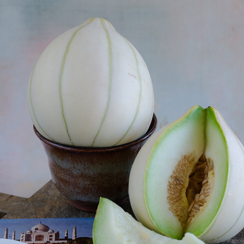 Hara Madhu melons with wedge removed.