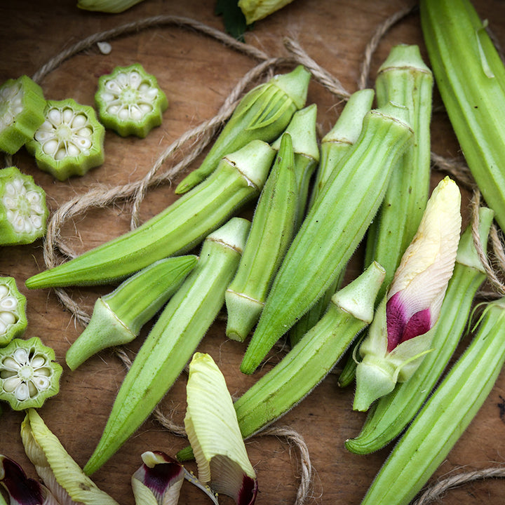 Burmese Okra pods with flowers.