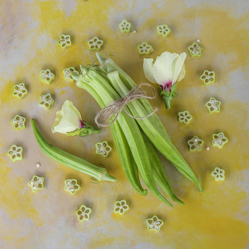 Burmese Okra with slices and flowers.