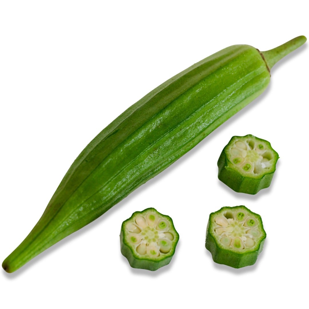Heavy Hitter Okra on a white background.