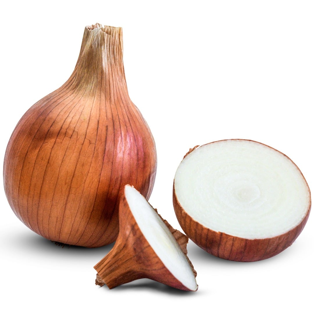 Yellow of Parma Onions on a white background.