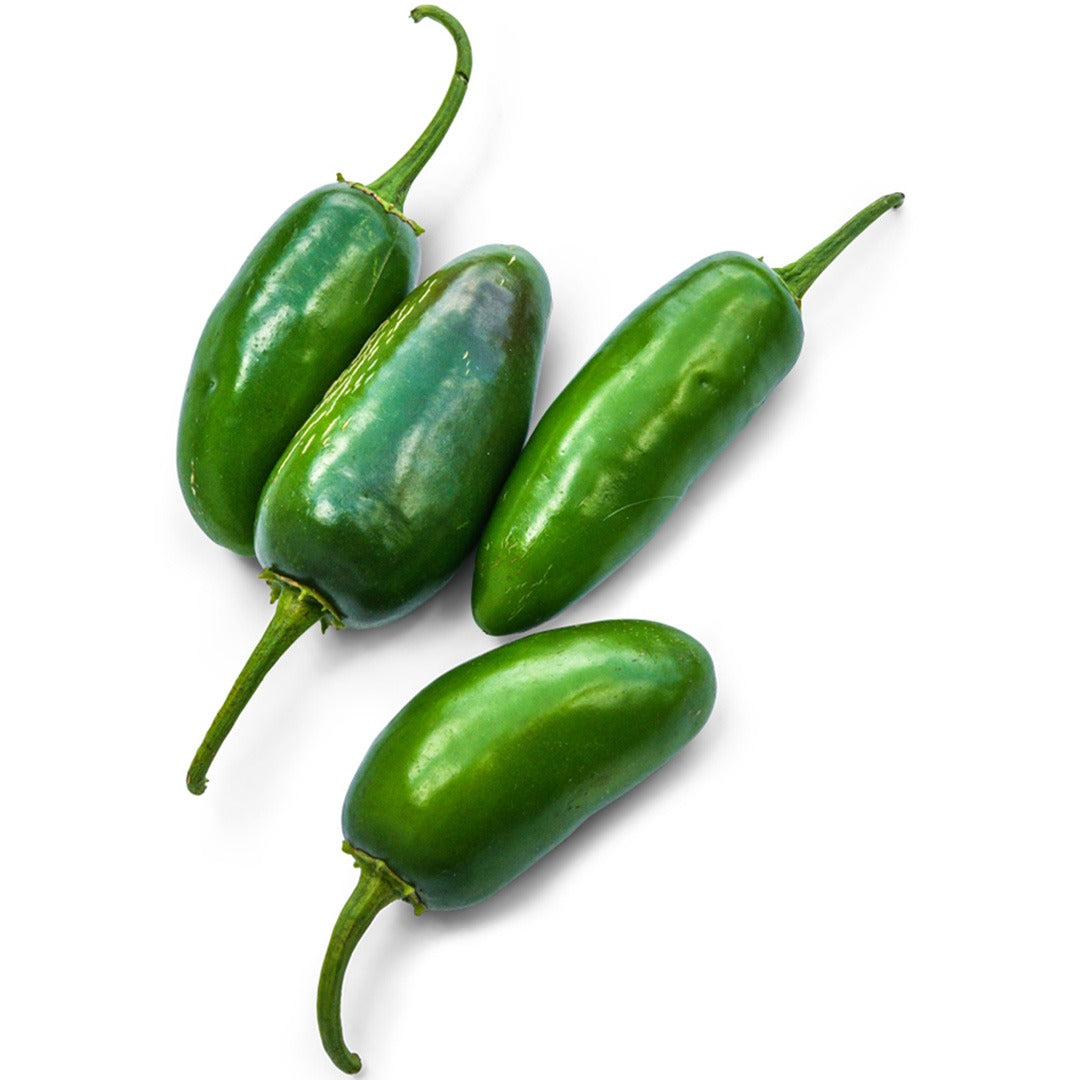Four Tam Jalapeno Hot Peppers on a white background.