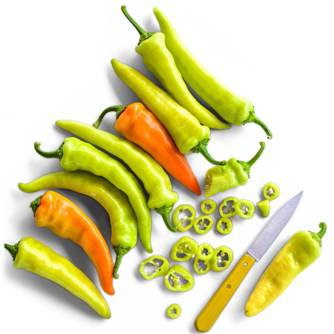 Banana Sweet Peppers on a white background.