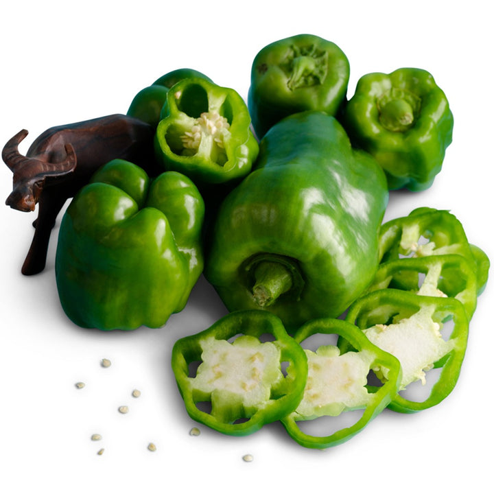 Bull Nose Sweet Peppers on a white background.