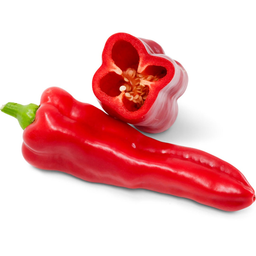 Doux D'Espagne or Spanish Mammoth Sweet Peppers on a white background.