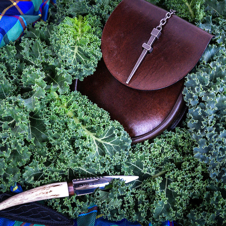 Blue Curled Scotch Kale with props from Scotland.