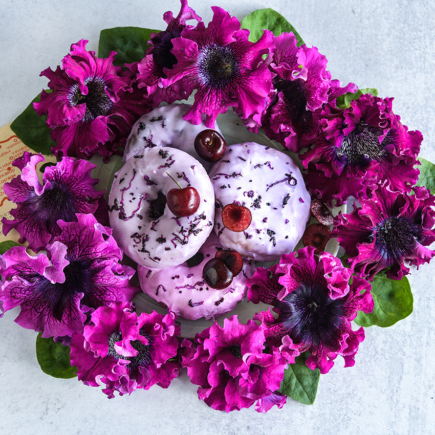 Superbissima Cosmic Cherry Petunia cherry-flavored donuts.