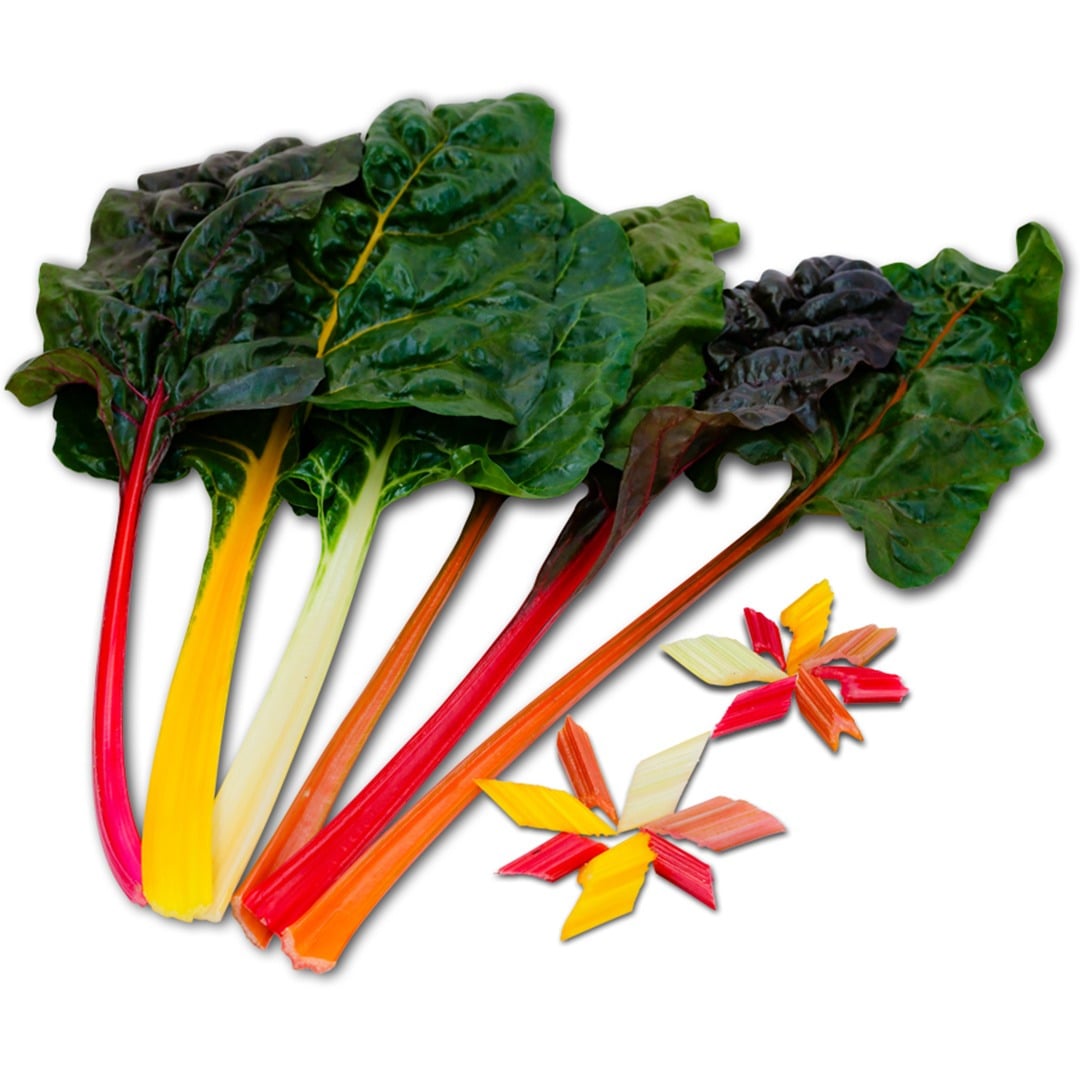 Five Color Silverbeet Swiss Chard on a white background.