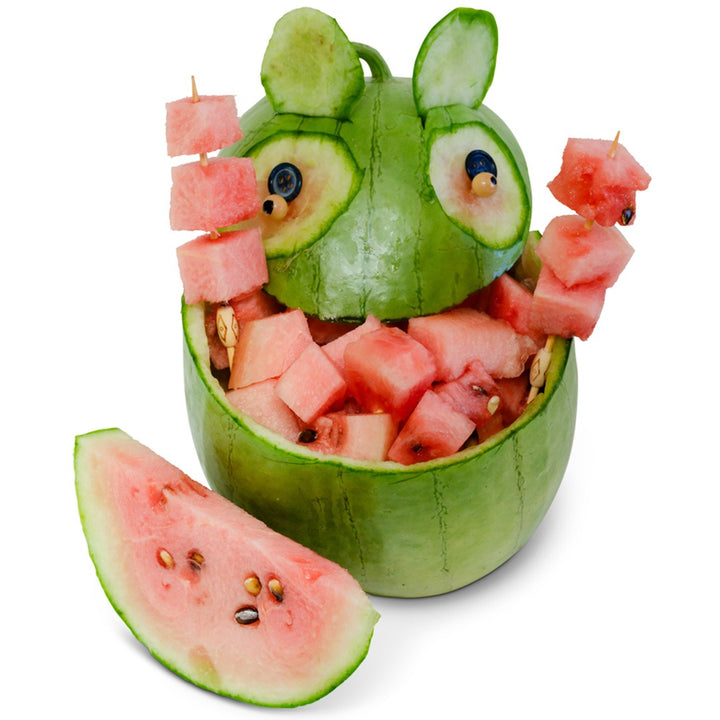 Early Girl (Otome) Watermelon cut on a white background.
