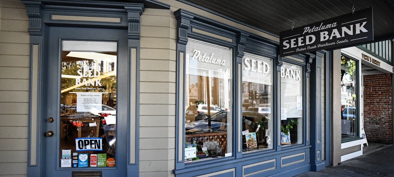 Exterior facade of the Seed Bank in downtown Petaluma, CA