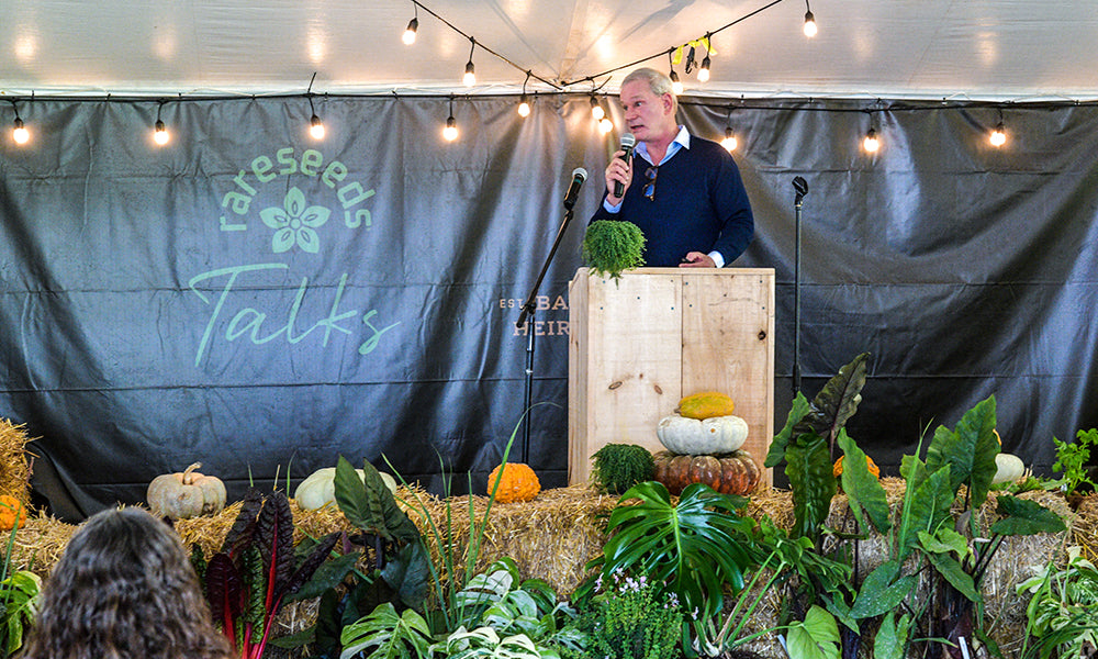 P. Allen Smith speaking under the rareseeds Talks tent at the Spring Planting Festival