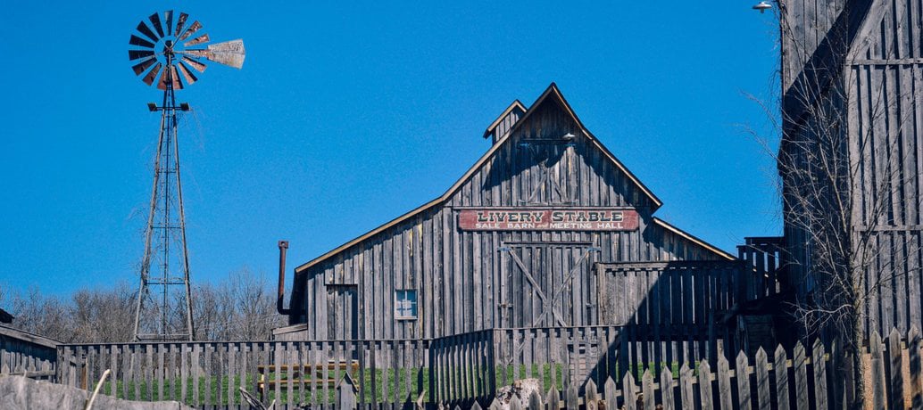 Historic photo of the livery stable at the Ozark village