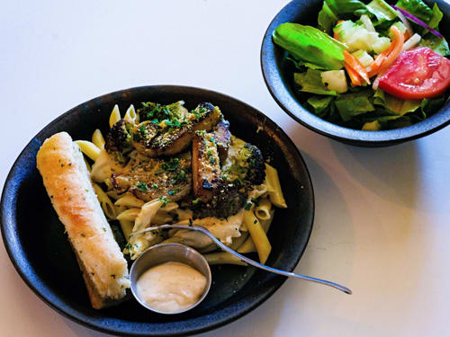 A plated meal from the village restaurant
