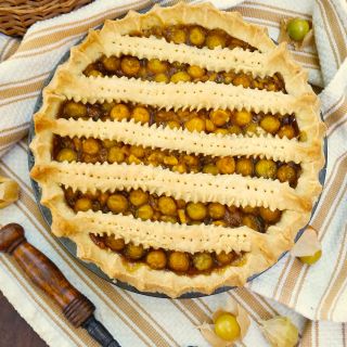 A beautiful lattice top pie made out of Mary's Niagara Ground Cherry. Image courtesy of William Woys Weaver.