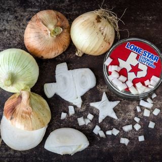 Texas Early Grano Onion with cutouts in star and Texas shape.