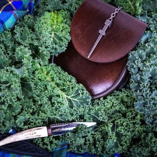 Blue Curled Scotch Kale with props from Scotland.