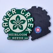 Baker Creek logo magnet olive green showing the back made in USA sticker