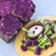 Purple of Sicily Cauliflower showing bright green stems.