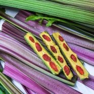 Giant Red Celery with peanut butter and gojis.