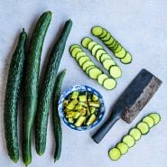 China Jade Cucumber with slices and cucumber salad.
