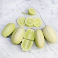 Dragon's Egg Cucumber halved and sliced.