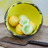 Lemon Cukes in yellow bowl.