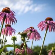Echinacea Purpurea growing in garden.