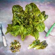 Forellenschluss Lettuce  with a wooden fish decoration on a dreamy background. 