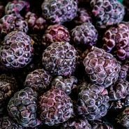A close-up of Glencoe Purple Raspberry fruit.