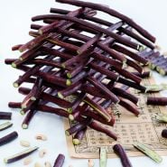 Chinese Red Noodle Long Beans are cut and stacked like Lincoln Logs.