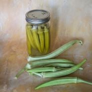 Burmese Okra pods and jar of pickled okra.