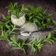 Stevia stems with processed granules