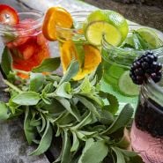 Stevia stems with various fruit drinks