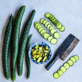 China Jade Cucumber with slices and cucumber salad.